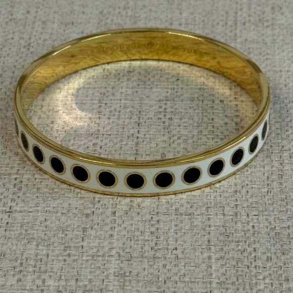 Kate Spade In The Spotlight Cream Black Gold Circle Bangle Bracelet - Picture 3 of 6